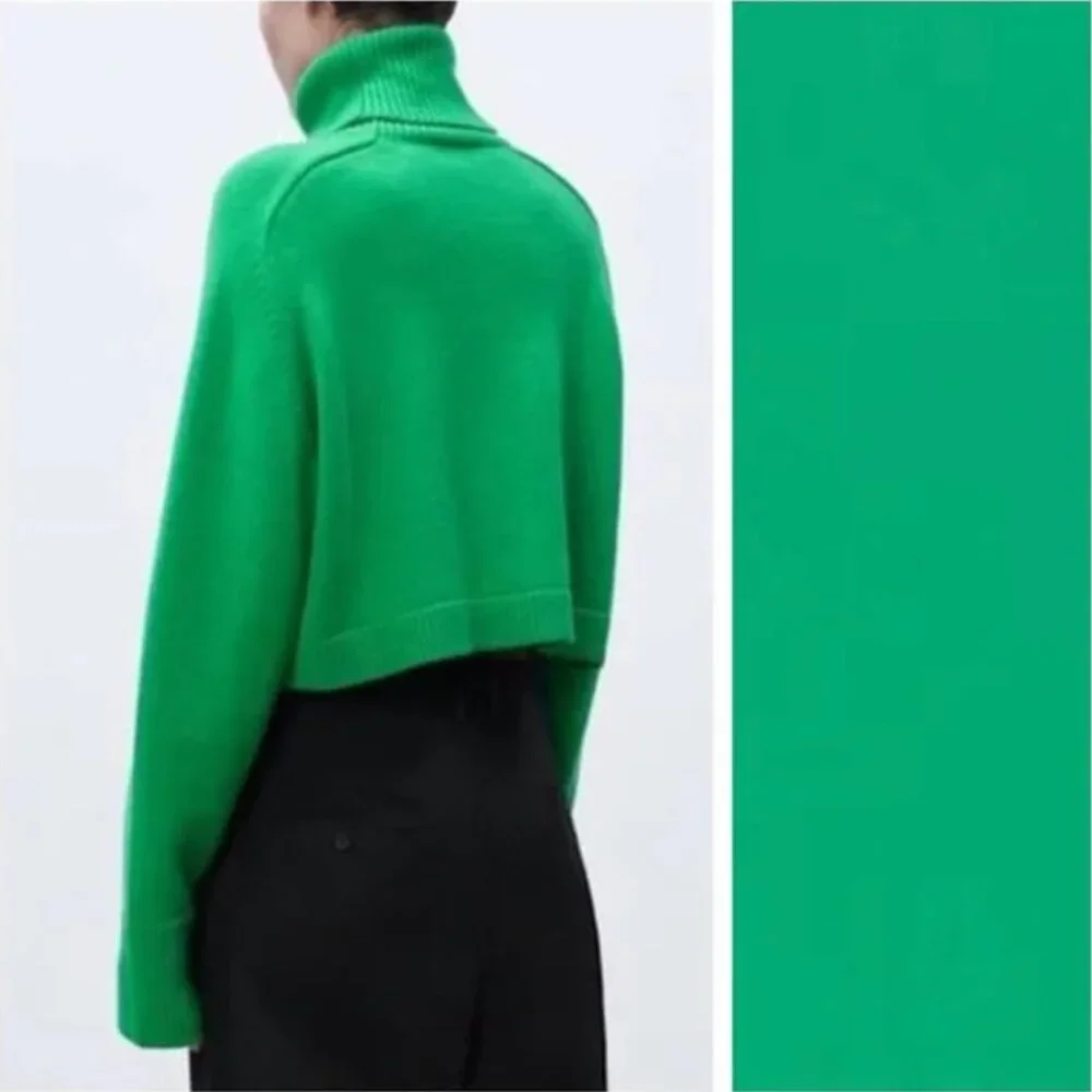 Zara High Collar Turtleneck Cropped Knit Sweater S - Picture 5 of 7